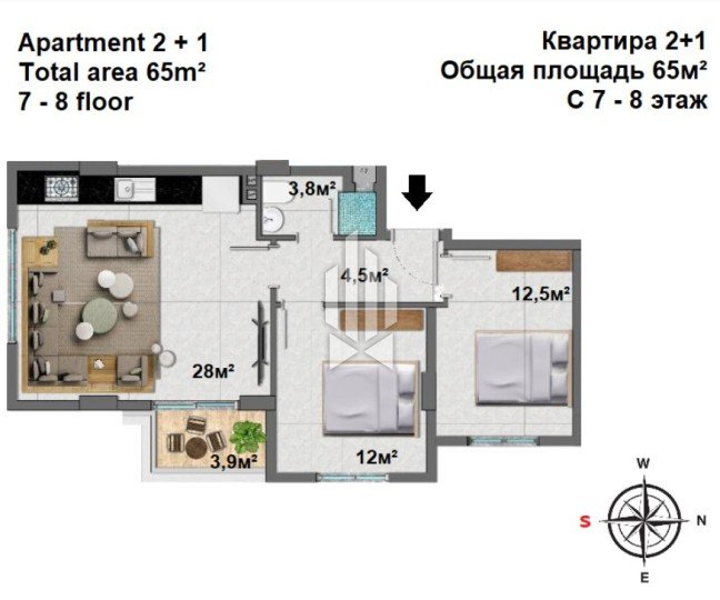 Двуспальные апартаменты комфортной планировки, Махмутлар 12
