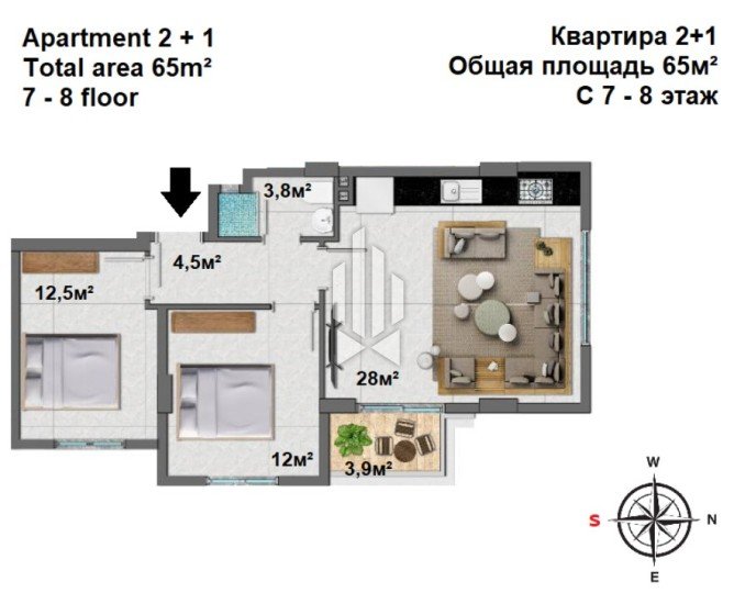 Двуспальные апартаменты комфортной планировки, Махмутлар 13