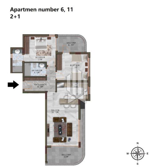 Апартаменты удобной планировки в новом проекте, Каргыджак 19