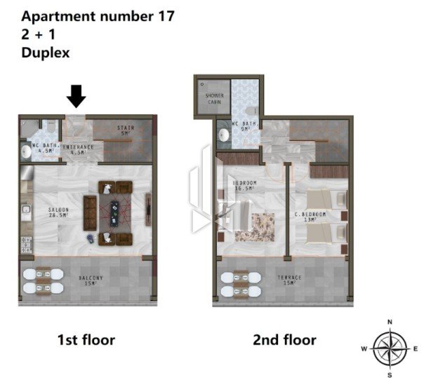 Двухспальные апартаменты на двух верхних этажах, Каргыджак 19