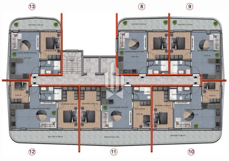 Односпальные апартаменты в премиум-комплексе, Оба 26
