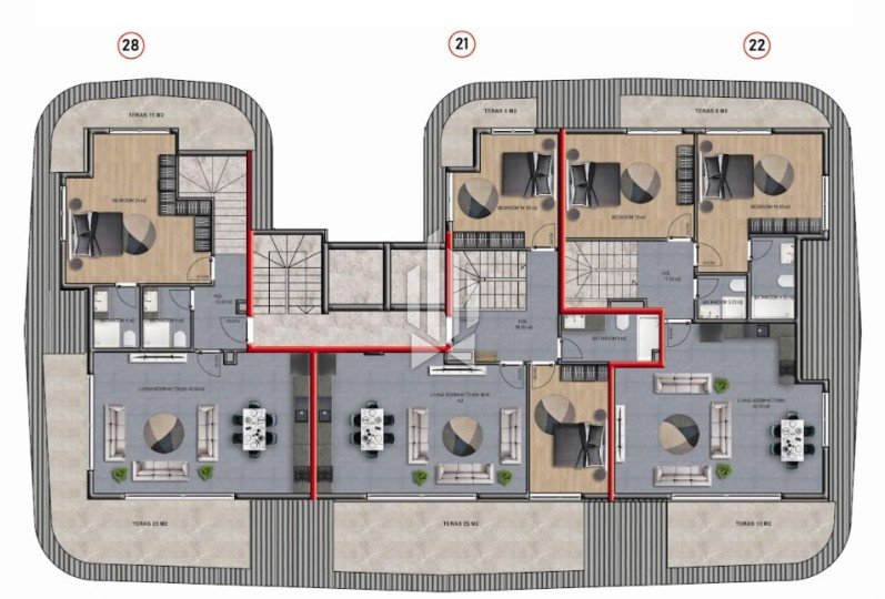 Односпальные апартаменты в премиум-комплексе, Оба 28