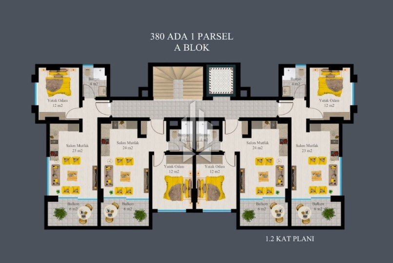 Трёхспальные двухуровневые апартаменты на нижних этажах, Каргыджак 19