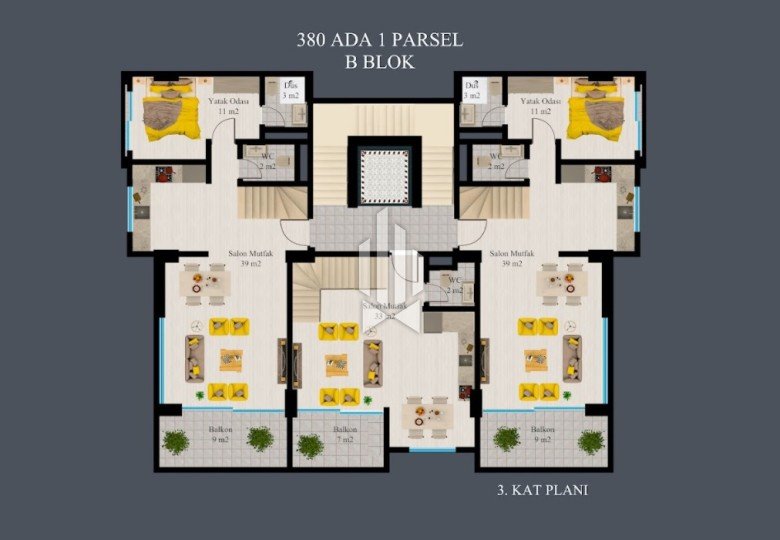 Трёхспальные двухуровневые апартаменты на нижних этажах, Каргыджак 24