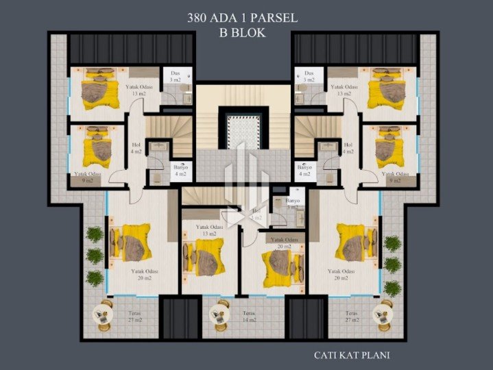Трёхспальные двухуровневые апартаменты на нижних этажах, Каргыджак 25