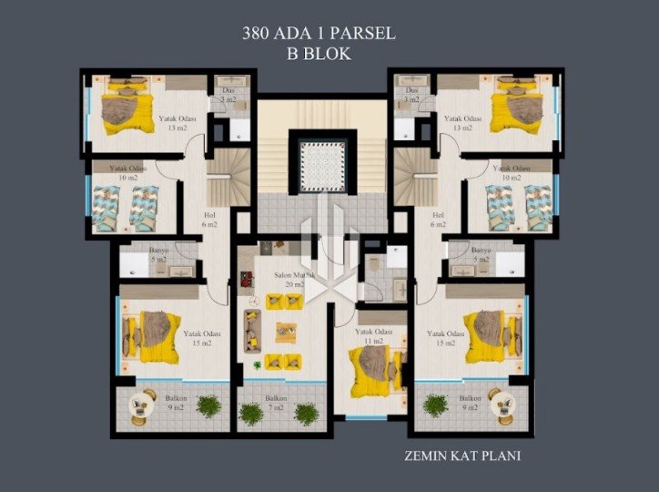 Трёхспальные двухуровневые апартаменты на нижних этажах, Каргыджак 26