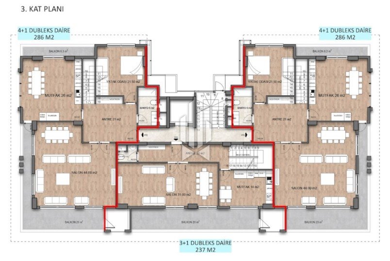 Трёхспальные линейные апартаменты в новом комплексе, Оба 25