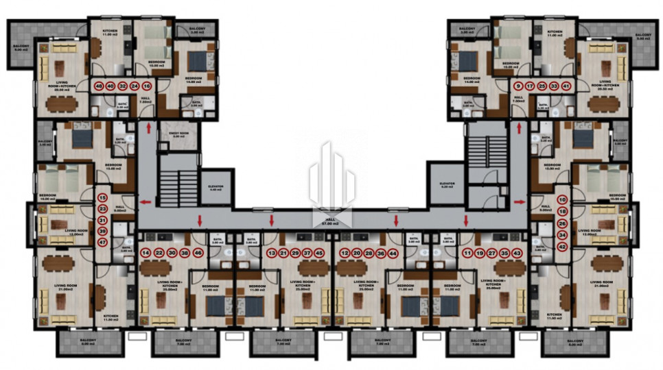 Линейные апартаменты с двумя отдельными спальнями, Газипаша 31