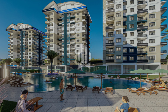 One bedroom apartment with a kitchen-living room in a modern stylish complex, Oba