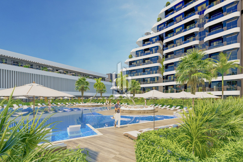Linear one-bedroom apartment with pool on the terrace, Altintash 8