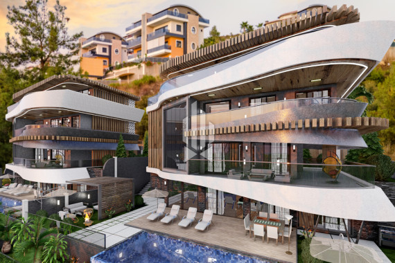 Villa of unique design on a hill surrounded by incredibly beautiful nature