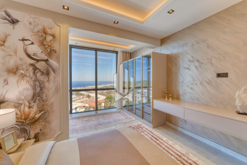 Luxury 4+1 villa with panoramic views of the sea and fortress in Kargicak 35