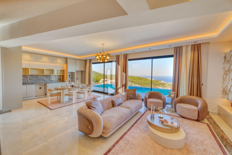Luxury 4+1 villa with panoramic views of the sea and fortress in Kargicak 44
